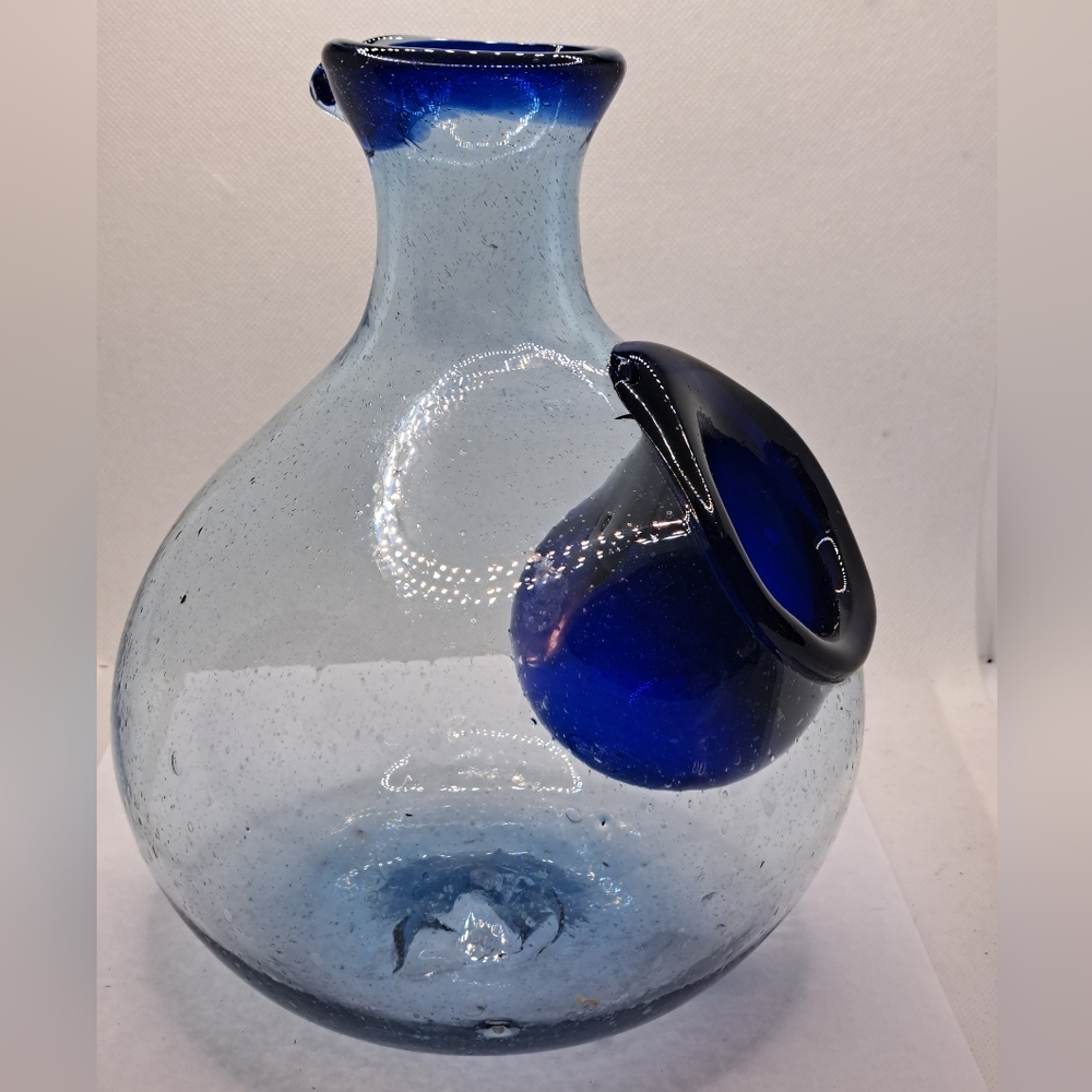 Hand Made Mexician Pitcher with Ice Chamber Blown Glass Art.
